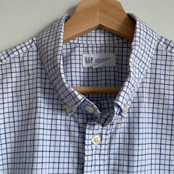Gap light blue tattersall poplin standard fit stretch dress shirt - Picture 5 of 9